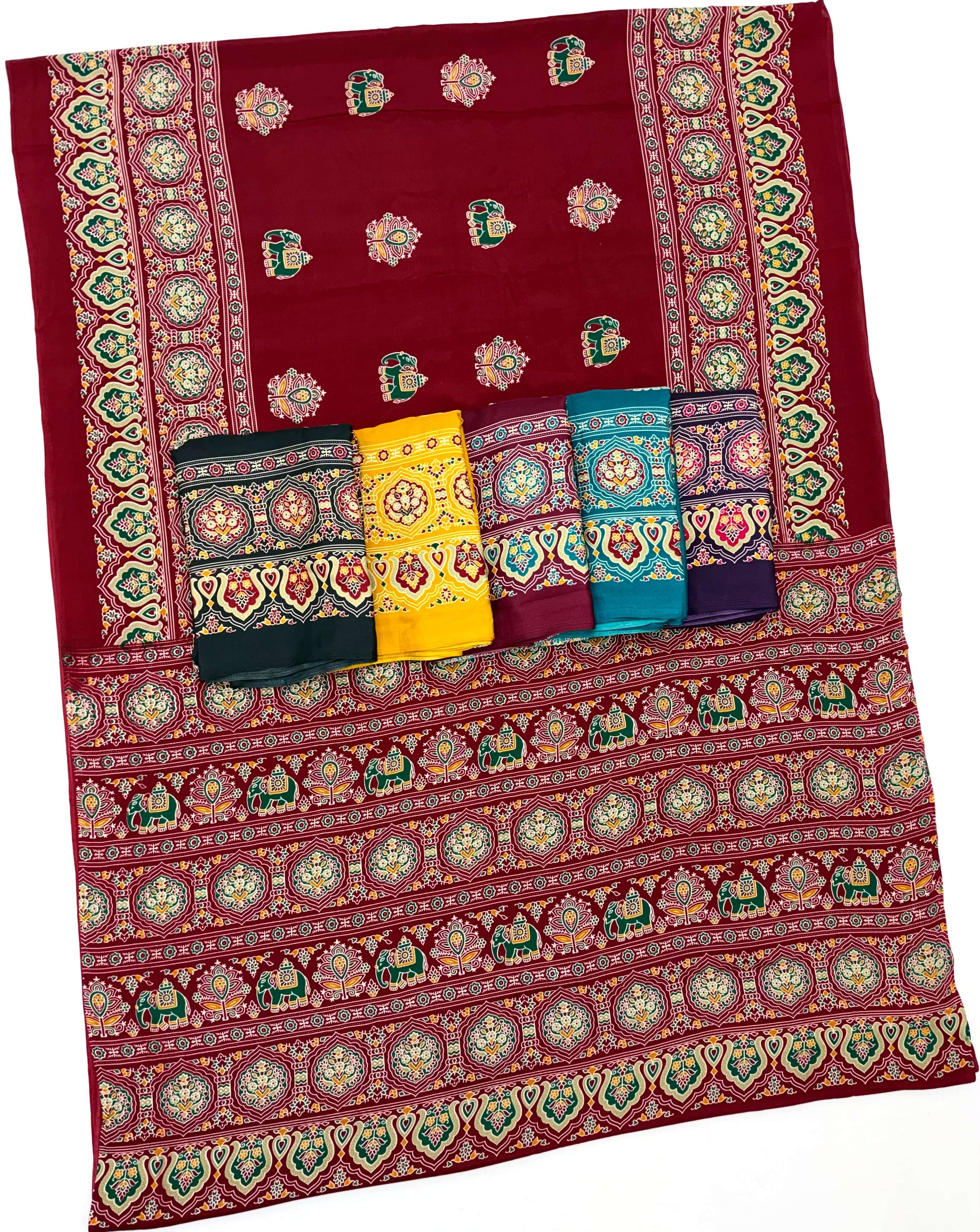 Ajrakh Luxe beautiful and elegant Printed ajrakh satin crepe fabric party wear saree reseller in surat Ajrakh Luxe beautiful and elegant Printed ajrakh satin crepe fabric party wear saree reseller in surat